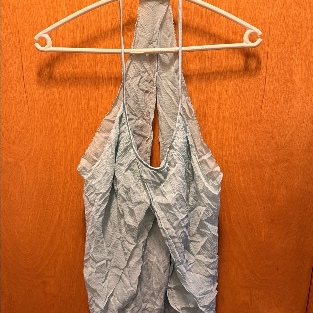 Club Monaco Light Blue Crinkle Halter Tank Top